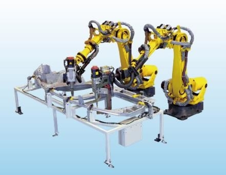 Brazo robótico de Fanuc que programa de largo para la instalación elevada que apila la soldadura por puntos